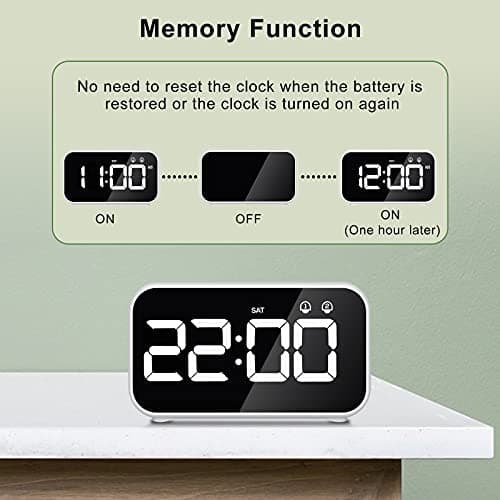 HOMVILLA Réveil Numérique LED avec Fonction Snooze, 2 Alarmes, Surface Miroir Rechargeable USB 12 / 24H pour Bureau de Chambre