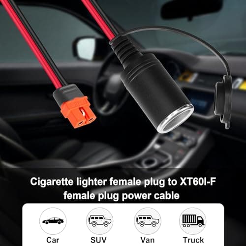 GINTOOYUN Câble d'alimentation 14 AWG femelle vers XT60I-F Prise allume-cigare femelle vers XT60I-F Prise allume-cigare femelle vers XT60I-F pour réfrigérateurs de voiture, chargeurs d'équilibre, etc.