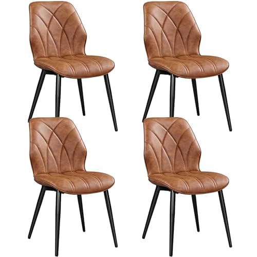 Yaheetech Lot de 4 Chaises de Salle à Manger Dossier Ergonomique Chaises de Cuisine Moderne Assise en Similicuir Bien Rembourrée Chaises de Chambre Cadre en Métal 58,5 × 44 × 82 cm Brun Rustique