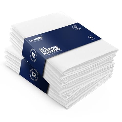 LivinEase Serviettes en Tissu en Coton - Lot de 12 Serviettes de Table Blanc - 100% Coton 46 x 46 cm Serviettes en Tissu surdimensionnées réutilisables idéales pour Le dîner de Noël (Blanc)