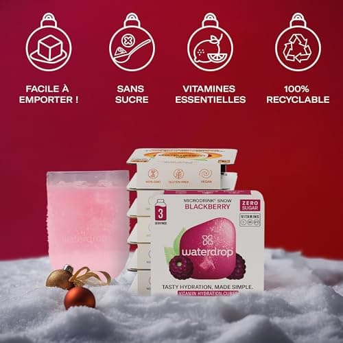 waterdrop® Coffret Cadeau, Bouteille Isotherme 600 ml, Étanche et Compatible avec Eau Gazeuse,18 Cubes à Boire Sans Sucre, Idée Cadeau Noël Femme & Homme, Premium Cadeau de Noël