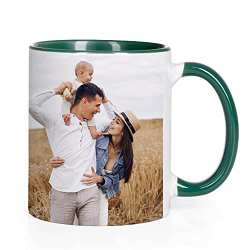 Wanapix | Tasse Personnalisée avec Photo et Texte | Tasse à Café Personnalisable | Céramique Mug | Cadeau Original | Va au micro-ondes | 325ml | Intérieur et Poignée Vert