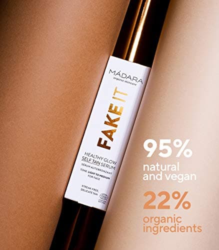 MÁDARA Organic Skincare | Sérum autobronzant visage Fake It Healthy Glow - 30 ml, à l'huile de pépins de framboise, au beurre de karité, à l'acide hyaluronique multimoléculaire
