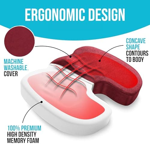 FORTEM Coussin Chaise, Coussin de Siège, Coussin pour Chaise de Bureau, Coussin en Mousse à Mémoire de Forme, Coussin Antidérapant pour Gaming, Coussin Voiture Conducteur, Housse Lavable