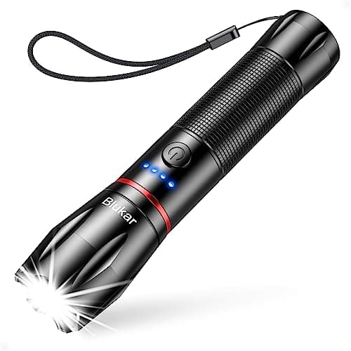 Blukar Lampe Torche LED Rechargeable, 2000L Lampe de Poche Ultra Puissante | IPX6 Étanche, 5 Modes d'éclairage & Zoomable, Torche en Aluminium & Longue Durée pour Camping/Randonnée/Urgence