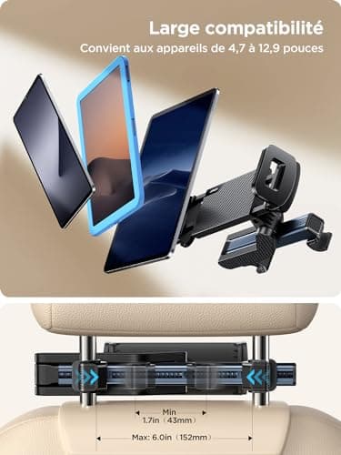 JOYROOM Support Tablette Voiture pour Appuie-tête, Support iPad Voiture avec Bras d'Extension Pliable, Porte Tablette Voiture pour iPad/Galaxy Tab/Fire et Tous Les Appareils 4,7 à 12,9 Pouces