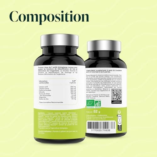 NOVOMA Formule Détox Bio, Purification Foie & Digestion, Avec Charbon Actif, Chardon-Marie, Chlorella & Gingembre, Cure de 1 Mois, 90 Gélules, Végan, Fabriqué en France