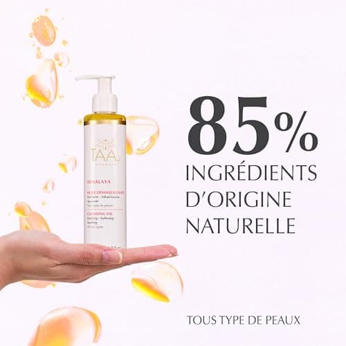 TAAJ | Huile Démaquillante - HIMALAYA | Douce & Fondante | Soin en profondeur Nettoyant & Hydratant | Nettoie & Élimine les impuretés | Peau nette, douce & apaisée | Tous types de peaux | Vegan |200ml