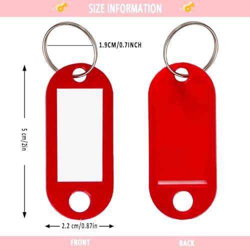 Lot de 100 étiquettes porte-clés en plastique avec anneau fendu (rouge)