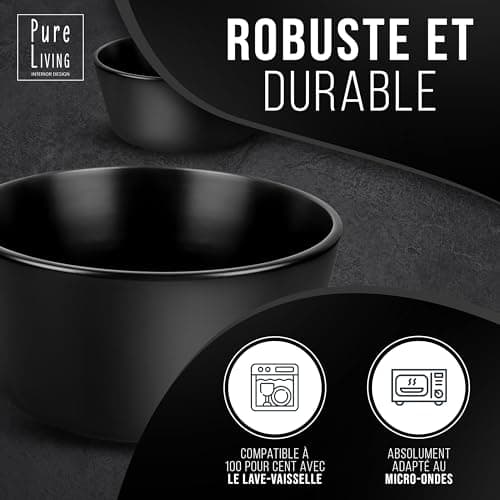 Ensemble de 6 Assiettes Plates Noires Mattes Manhattan -Teller en Grès Premium, Adaptés au Lave-vaisselle et au Micro-ondes- Élégantes Assiettes Noires pour 6 Personnes - Pure Living Urban Black