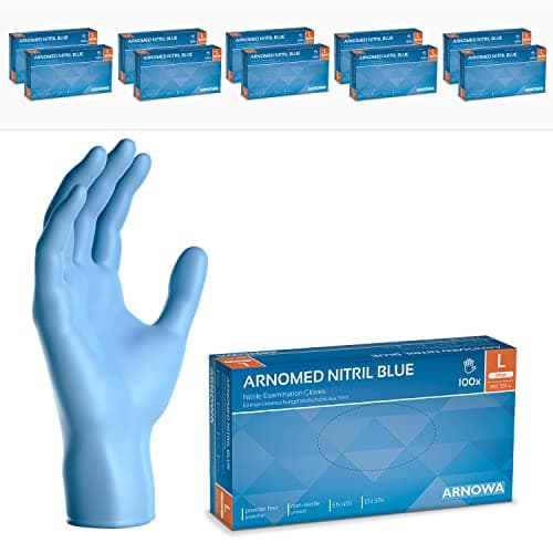 ARNOMED Gants nitrile taille L, gant nitrile bleu, 1000 pièces gants jetable non poudrés & sans latex, gants de cuisine et mecanique jetables, gant en nitrile jetables en XS, S, M, L, XL & XXL