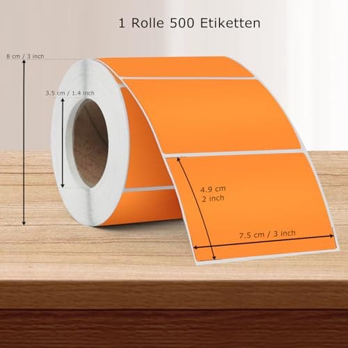 YIKIADA Étiquette Thermique Orange en Vinyle, Rouleau de 50 x 76 mm, Autocollant d'adresse rectangulaire, Autocollant étanche pour Nom, Code à Barres, Code QR, DIY, 500 pièces