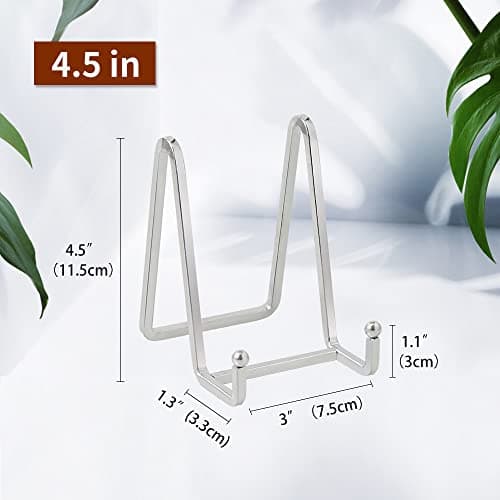 Chevalet Support Presentoir Porte Assiette - 4.5 Pouces Metal Support Assiette Decorative - Support Cadre Photo de Table - Présentoir de Fer pour Plaque | Livre Cuisine | Carte Postale | Art - argenté