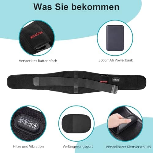 Ceinture Chauffante Lombaire Sans Fil avec 3 Modes de Massage Dos et 3 Niveaux de Chauffage - Soulagement Efficace des Douleurs Lombaires, Abdominales et des Jambes sciatique,Regles douloureuses