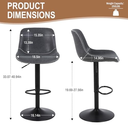 Ermnois Lot de 2 tabourets de Bar pivotants avec Dossier Chaises de Bar Modernes réglables sans accoudoirs en Cuir synthétique Noir