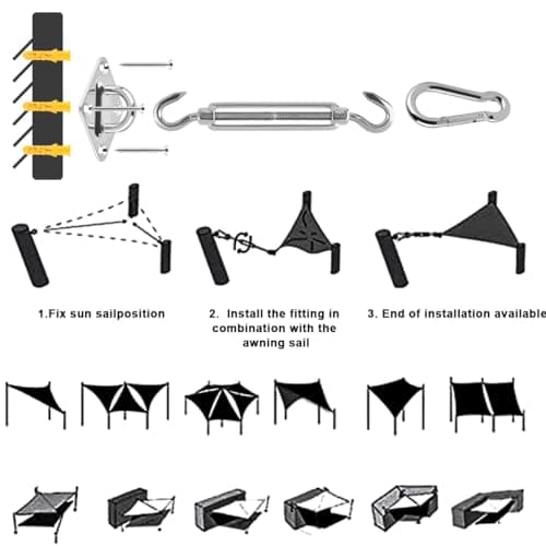 ANNTIM Kit Fixation Voile D'ombrage, Kit de Fixation pour Voile D'ombrage, Voile D'ombrage Fixations, Kit D'installation de Pare-Soleil en Acier Inoxydable pour Fixation Voile D'ombrage
