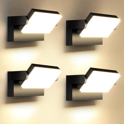 4 Pack 60W Applique Murale Exterieur/Intérieur 5000Lm Noir Applique Exterieur Led étanche IP65 3000K Projecteur Exterieur Led avec panneau LED pivotant à 360° pour Terrasse Entrée Jardin Garage