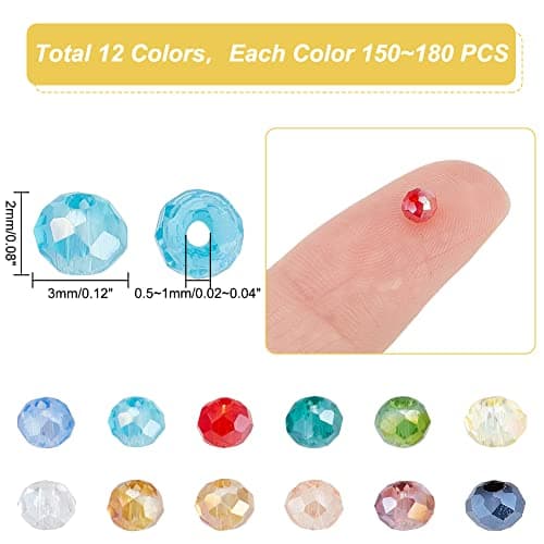 PH PandaHall 1800~2160pcs Perles en Verre Facette Electroplate, Couleurs Mixtes, 3x2mm, Trou: 1mm