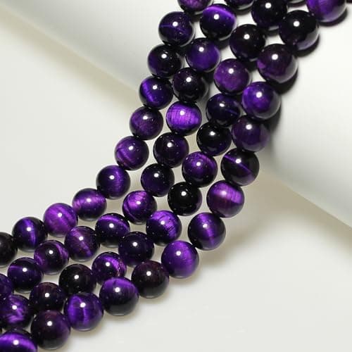 MJDCB 8mm 43 pièces Perle Pierre d'oeil de Tigre Violet Naturelle Ronde en Vrac Perles Semi Precieuse pour Fabrication de Bijoux de Bracelets et de Colliers