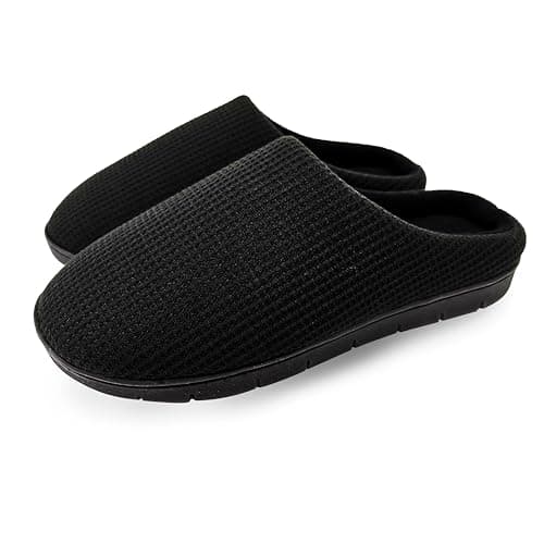 ofoot Pantoufles gaufrées en coton pour femmes et hommes Doublure éponge respirante Semelle intérieure en mousse à mémoire de forme Semelle en caoutchouc antidérapante(Noir, EU 41/42)