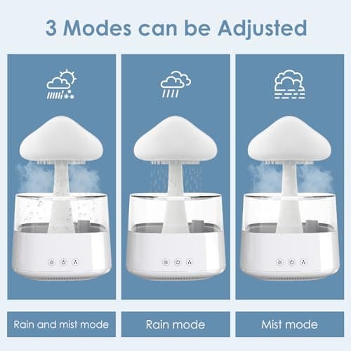Humidificateur de Pluie Nuageuse, Diffuseur d'Huile Essentielle 7 Couleurs Changeantes LED Nightlight Champignon Humidificateur 3 Modes à Distance Goutte à Goutte (Blanc)