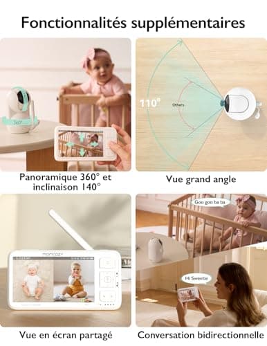 Momcozy Babyphone avec caméra Écran 5.5 Pouces Full HD 1080P Moniteur bébé sans WLAN 5800 mAh Vision Nocturne Claire, ECO, VOX, Audio bidirectionnel portée de 500 m, Prendre des Photos et des vidéos
