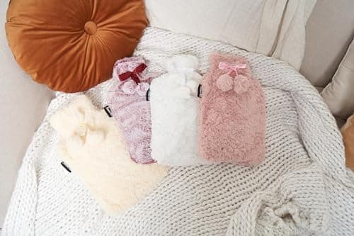 CALINDOO - Bouillotte Eau Chaude En Caoutchouc Naturel Avec Sa Housse Premium Toute Douce - Conçue Dans Un Moule Unique CALINDOO - Bouchon Hermétique - Housse Sherpa Vieux Rose Avec Pompon - 2L