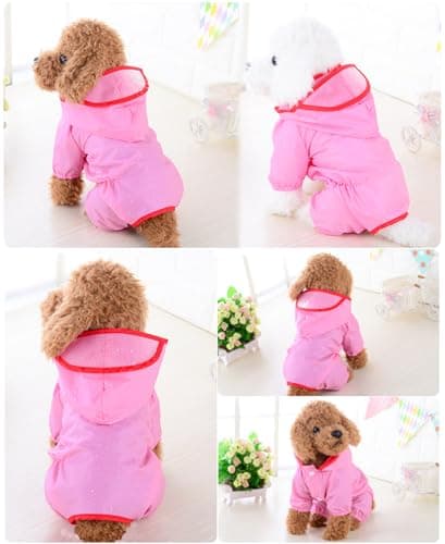 PETCUTE Imperméable pour Chien avec Capuchon, Imperméable pour Chien 100% étanche Ultraléger et aéré avec Poignets élastiques pour Chiens Moyens à Grands,Manteau imperméable pour Chiot,Rose,XS