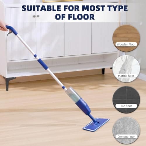 Spray Balai Vaporisateur,Balai Lave Sol avec Vaporise,Serpillere Microfibre avec 3 Tampons Lavables,Réservoir d'eau 500ml,1*Brosse et1*Porte Balai pour Bois Dur, marbre, stratifié, Vinyle, carrelage