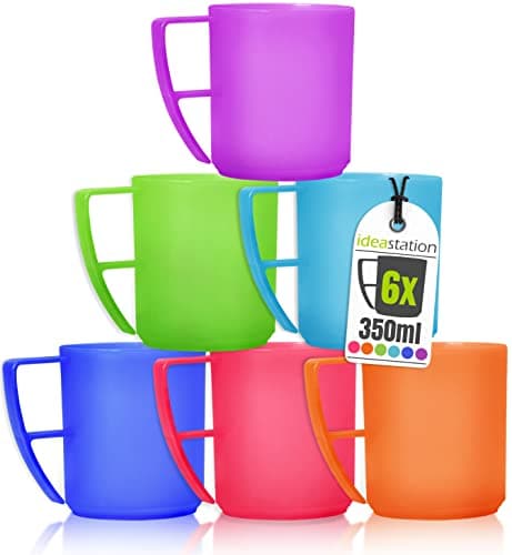 idea-station Neo tasse en plastique 6 x 350 ml - coloré - ensemble de tasses incassables pour enfants et personnes âgées - tasse de camping idéale avec poignée