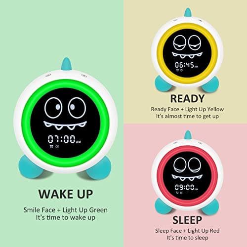 Réveil pour Enfants, Entraîneur de Sommeil pour Enfants avec Veilleuse, Machine Sonore, Temps de Se Réveiller, Réveil pour Tout-Petits (Vert)
