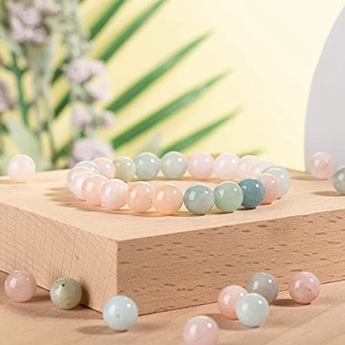 BEEFLYING 100 Pièces 8mm Naturel Morganite Perles Rondes Pierres Précieuses Lisses Perles Rondes Couleur Claire pour Bracelet Bijoux à Bricoler Soi-Même Kit Fabrication