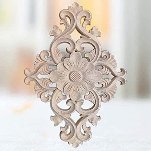 4 Pièces Bois Sculpté Onlay Applique Non Peint Onlay Cadre | Porte Décoration Style Applique en Bois Sculpté Décalque Creux Décoratif Applique Incrustation Artisanat pour Armoires