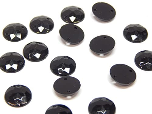 Perlin Lot de 100 strass ronds à coudre - À dos plat - Pour vêtements, loisirs créatifs, vêtements et décoration de sac - 10 mm, Noir