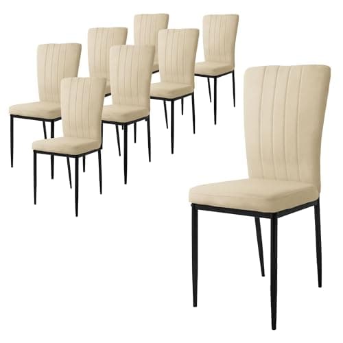 ML-Design Lot de 8 Chaises de Salle à Manger, Beige, en Velours Respirant et Doux, Fauteuil Design Moderne, Dossier Ergonomique, Assise Rembourrée avec Pieds en Métal, Chaise de Table, Salon, Cuisine