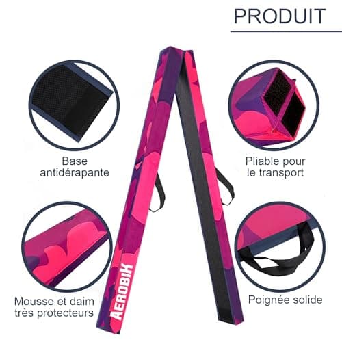 Original Cup Aerobik® Poutre de Gymnastique Pliable Violette pour Enfants et Adultes | Transportable avec Sac de Transport | Rigide, Légère, Antidérapante | 3 Couches Revêtement Soft Touch
