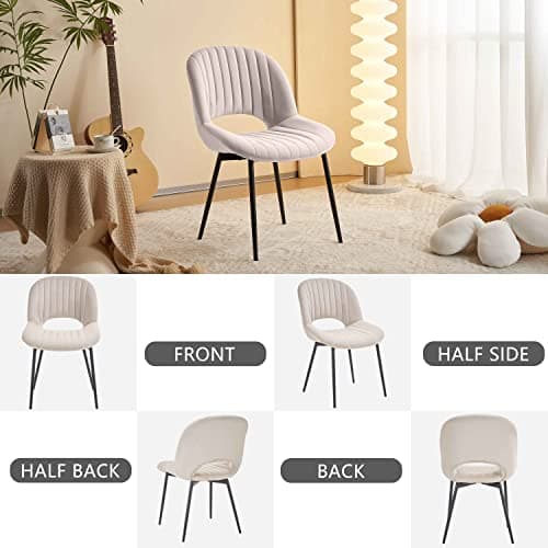 SEPNINE Lot de 2 Chaises de Salle à Manger, Chaise en Velours pour Salle à Manger Scandinave, Chaise de Cuisine Ergonomique avec Coussin Rembourré Épais, Chaise de Salon avec Pieds en Métal, Beige