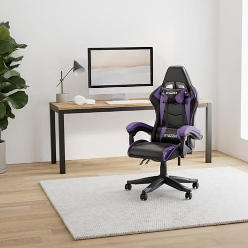 bigzzia Chaise Bureau Chaise Gaming Ergonomique en PU Cuir, Hauteur Réglable, avec Coussin Lombaire et Appui-Tête, Fauteuil Gamer Confortable pour Adultes, Filles et Garçons (Violet Foncé)