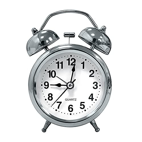 PHOEWON Réveil Métal à Double Cloche Alarme Réveil Rétro avec Lumière de Nuit Horloge à Quartz Réveil Silencieux
