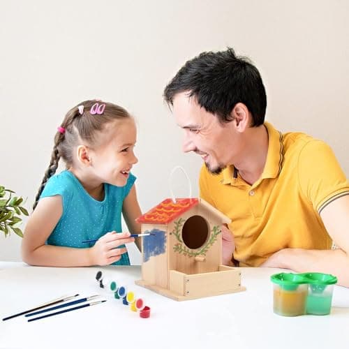 LotFancy 2 Pièce Maison D'oiseau Bricolage Kit pour Enfant, Construire Maison Oiseau en Bois Kit de Loisir Creatif Activites manuelles Maison D'oiseau Peindre Jouet