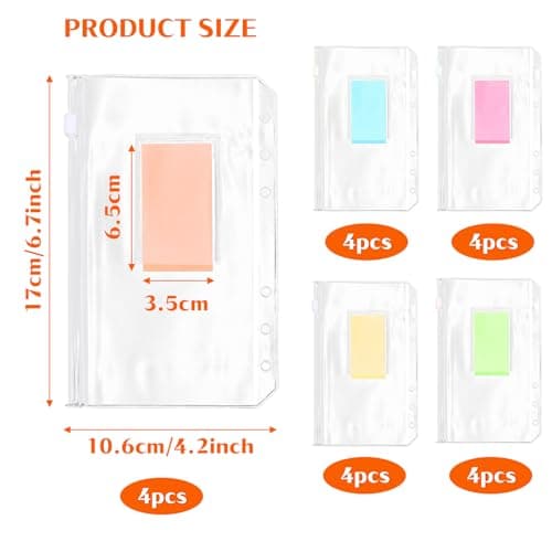 20 Pièces Pochettes de Classeur A6, 6 Trous Transparent Pochette Plastique, Sacs Zippés à Feuilles Mobiles avec Étiquettes Autocollantes, Enveloppes Étanches pour Carnet de Budget et Organiseur