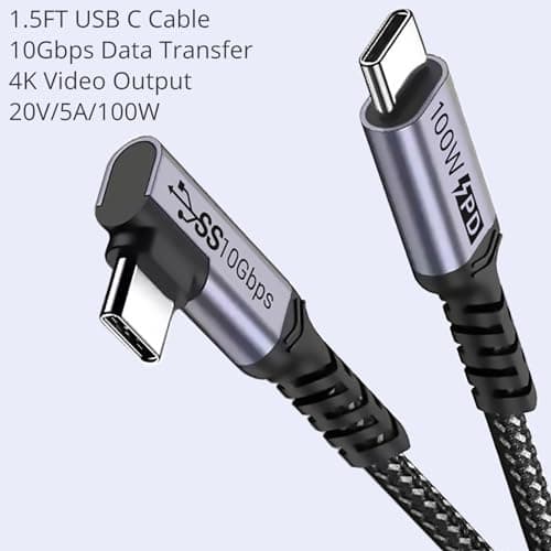 10Gbps coudé câble USB C[50cm 2paquets],court 100W charge rapide | angle droit 5a usb c à c 10gbps haute vitesse de données marquage électronique Chip Line, 4K@60Hz Affichage vidéo