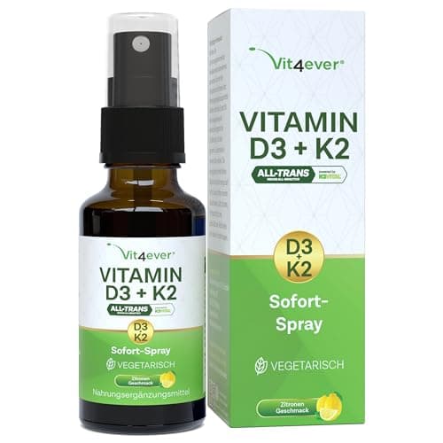 Vitamine D3 + K2 instantanée - Spray 50 ml - Goût citron - 99,7+% All-Trans (Original K2VITAL® de Kappa) - Testé en laboratoire 1000 I.U. de vitamine D3 par application