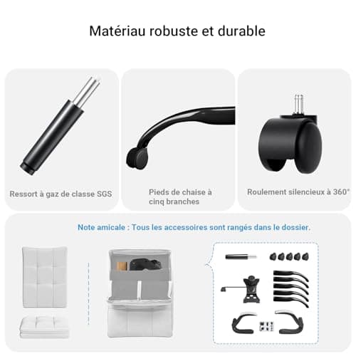 BASETBL Chaise de Bureau, Fauteuil de Bureau Ergonomique de Direction en Tissu avec accoudoirs Pliables, Chaise Gaming réglable en Hauteur, Dossier à Double épaisseur, supporte jusqu'à 150 kg, Gris