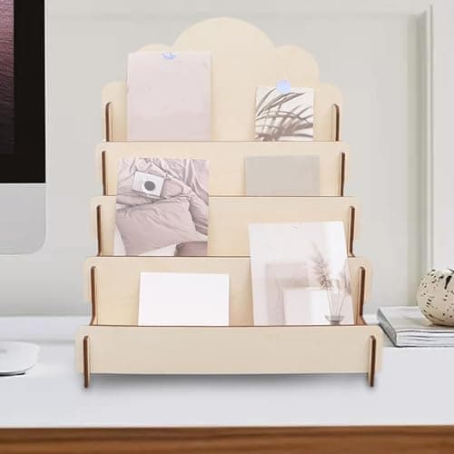 Présentoir de cartes de vœux en bois à 4 niveaux - Présentoir portable pour cartes postales - Support multifonction - Chevalet de présentation pour magazines