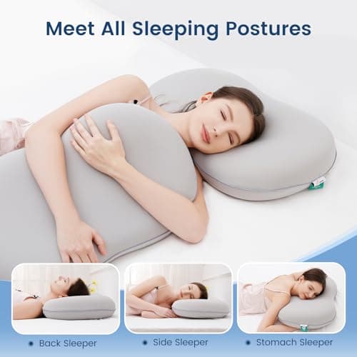 Elegear Oreiller Memoire Forme Cervical Ergonomique avec Support à Ressorts Oreiller Ergonomique Cervical Anti Ronflement Taie d'oreiller Rafraîchissante 60 x 40 x 10cm