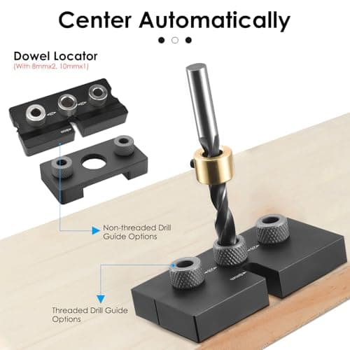 Helangel 8/10/15 mm Gabarit de perçage, kit de guide de perçage en bois 3 en 1 avec clip de positionnement, localisateur de guide de perçage réglable et échelle