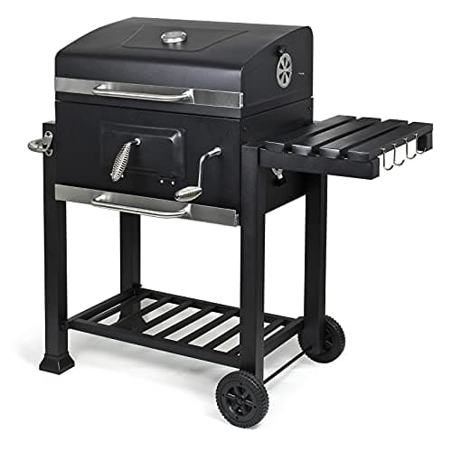 Wiltec Chariot Barbecue à Charbon 1130x475x 1000mm Clapet anti-feu Hauteur réglable Thermomètre Espaces rangement Ouvre-bouteille Grillade Jardin BBQ