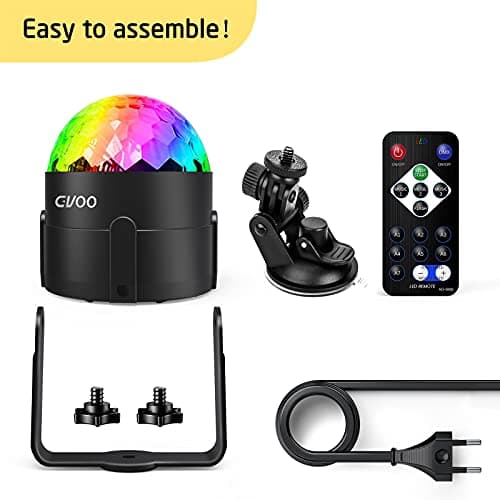 Gvoo Lampe de Scène, 360° Rotative Boule Disco Jeux de Lumière 5W Ampoules LED 7 RGB à Commande Sonore Mini Projecteur Boule à Facette Eclairage pour Fête Soirée DJ Disco Bar Club Noël
