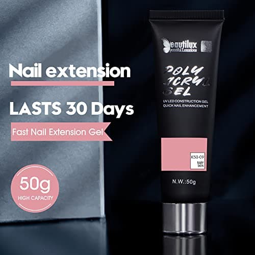 Beautilux Acrygel, 50g Rose Acrygel Ongle Longue Durée Pour Nail Art Gel Extension Ongle, Gel Tube Construction Ongle UV